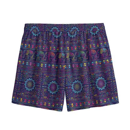 Colorful Indian Elephant Pattern Print Mesh Shorts
