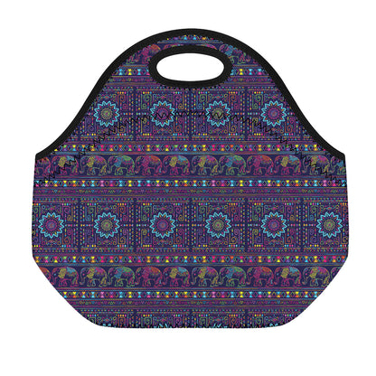 Colorful Indian Elephant Pattern Print Neoprene Lunch Bag