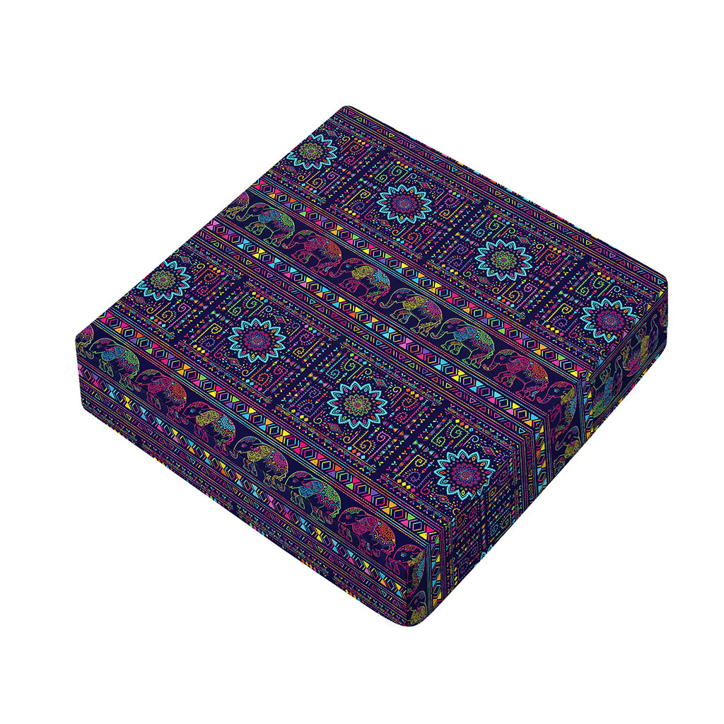 Colorful Indian Elephant Pattern Print Outdoor Seat Cushion Cover
