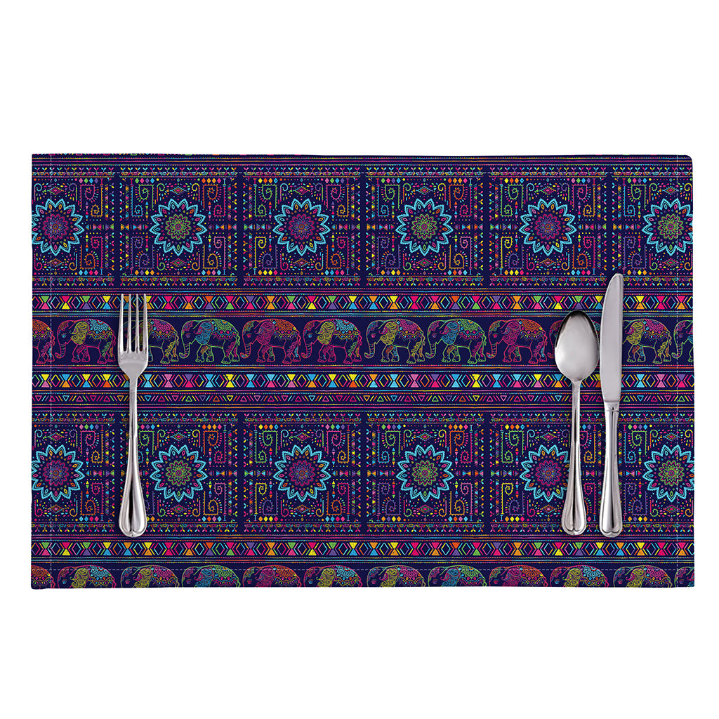 Colorful Indian Elephant Pattern Print Placemat