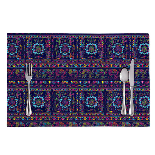 Colorful Indian Elephant Pattern Print Placemat