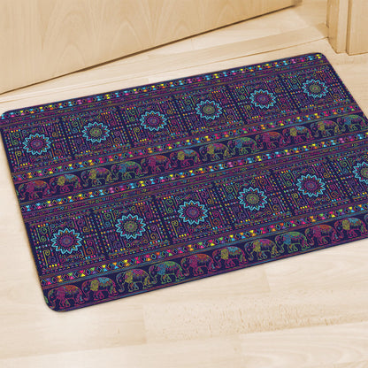 Colorful Indian Elephant Pattern Print Polyester Doormat
