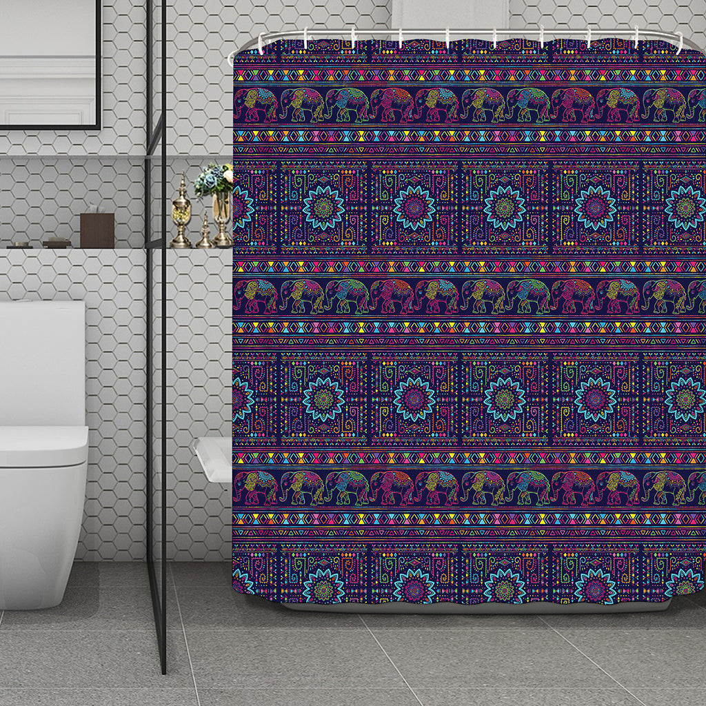 Colorful Indian Elephant Pattern Print Polyester Shower Curtain