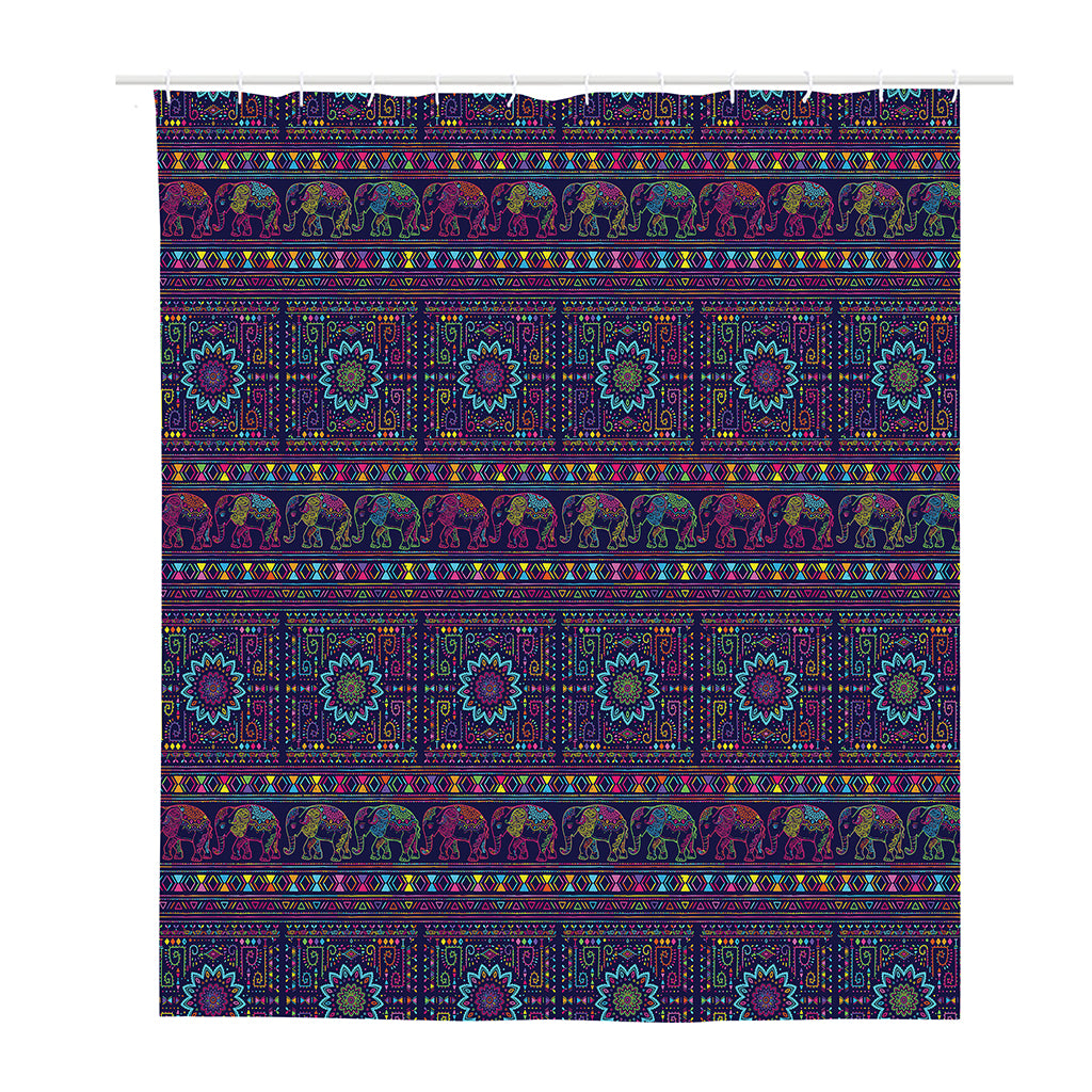 Colorful Indian Elephant Pattern Print Polyester Shower Curtain
