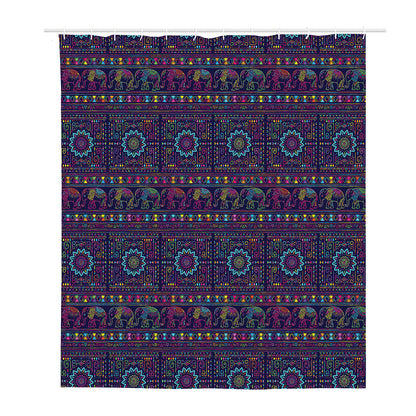 Colorful Indian Elephant Pattern Print Polyester Shower Curtain