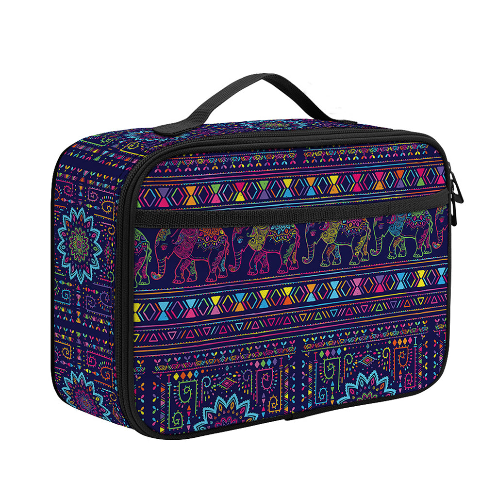Colorful Indian Elephant Pattern Print Portable Lunch Bag