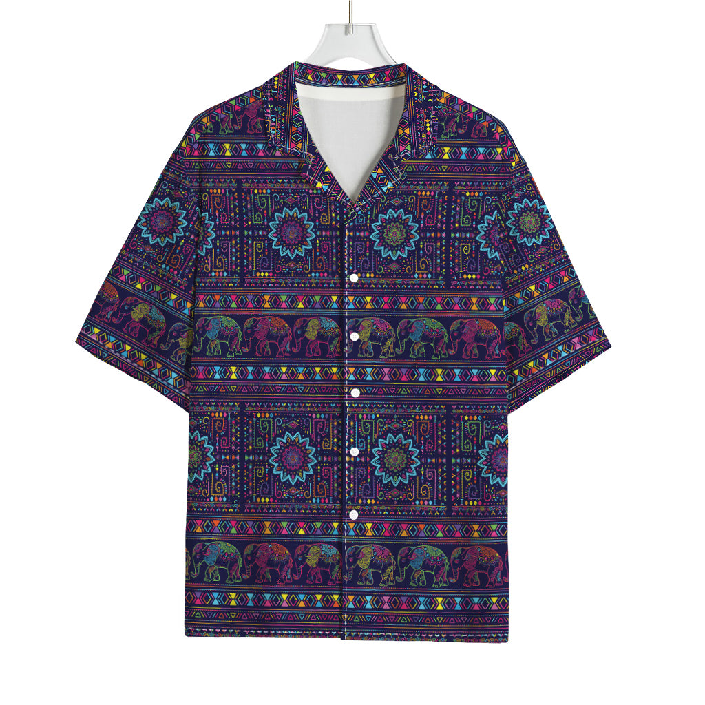 Colorful Indian Elephant Pattern Print Rayon Hawaiian Shirt
