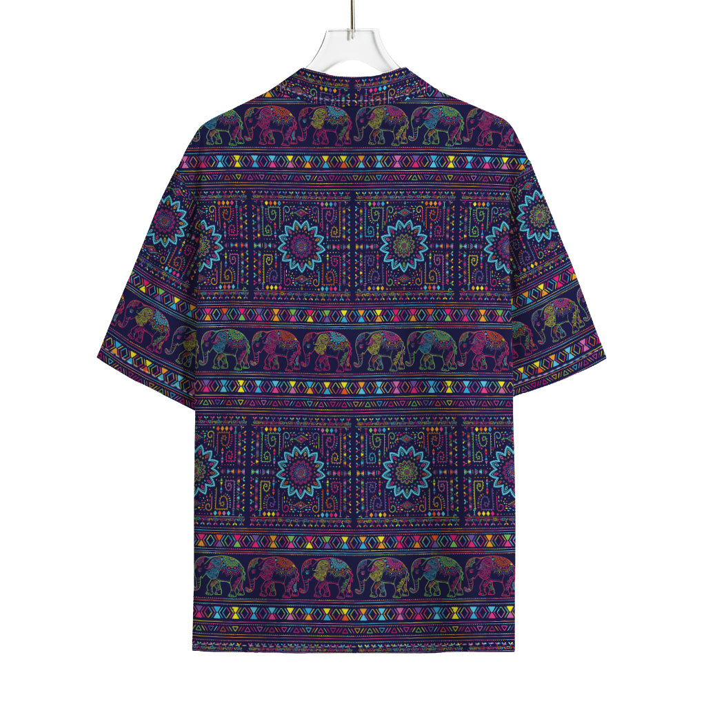 Colorful Indian Elephant Pattern Print Rayon Hawaiian Shirt