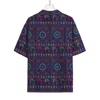 Colorful Indian Elephant Pattern Print Rayon Hawaiian Shirt