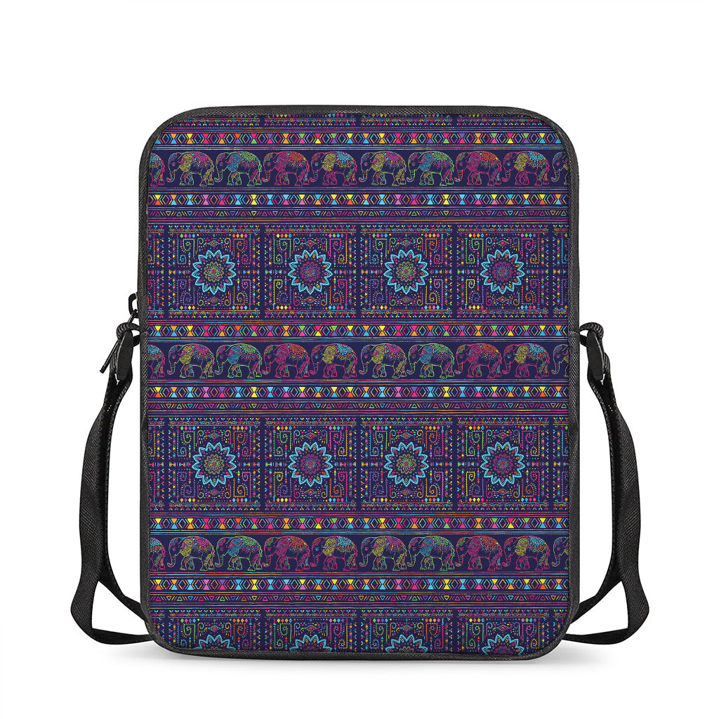 Colorful Indian Elephant Pattern Print Rectangular Crossbody Bag