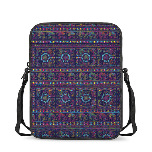 Colorful Indian Elephant Pattern Print Rectangular Crossbody Bag
