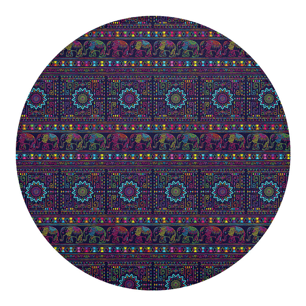 Colorful Indian Elephant Pattern Print Round Blanket