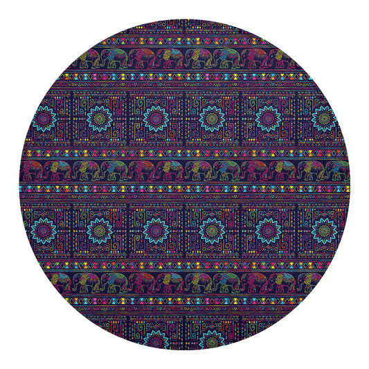 Colorful Indian Elephant Pattern Print Round Blanket