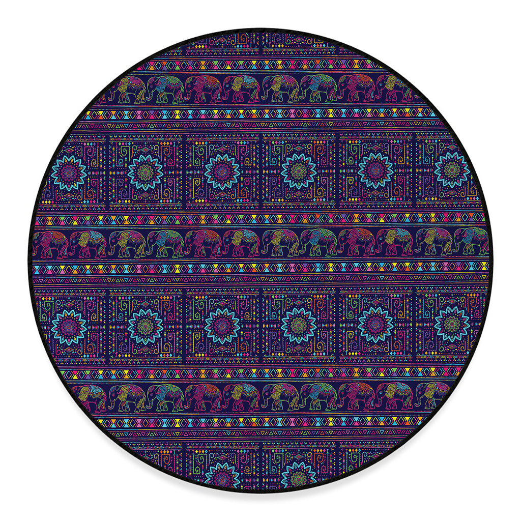 Colorful Indian Elephant Pattern Print Round Floor Mat