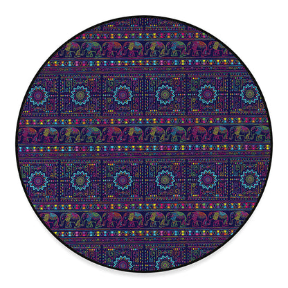 Colorful Indian Elephant Pattern Print Round Floor Mat