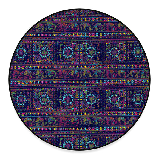 Colorful Indian Elephant Pattern Print Round Floor Mat