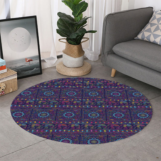 Colorful Indian Elephant Pattern Print Round Rug