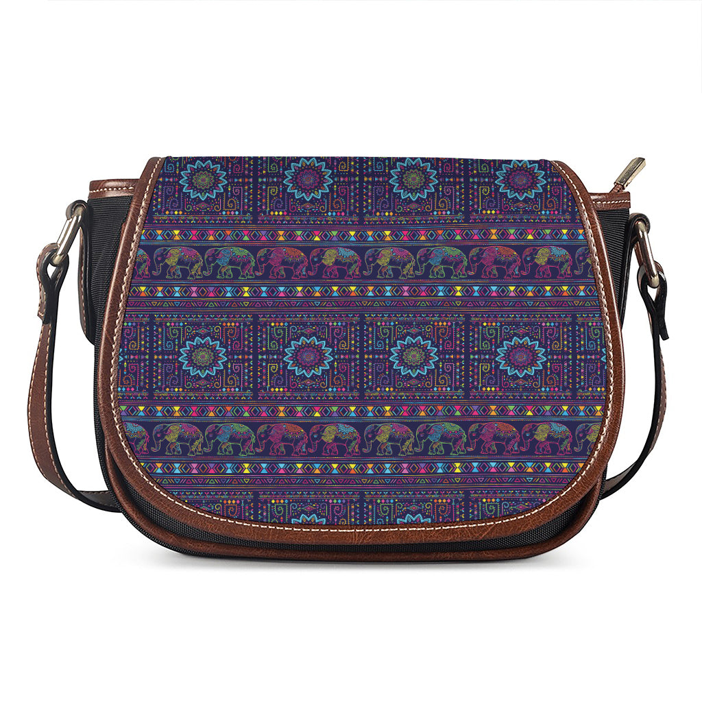 Colorful Indian Elephant Pattern Print Saddle Bag