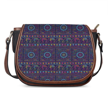 Colorful Indian Elephant Pattern Print Saddle Bag