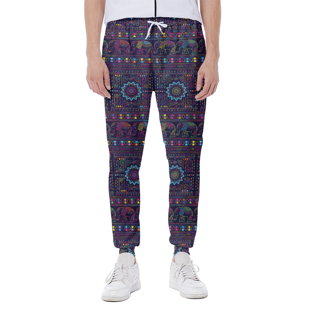 Colorful Indian Elephant Pattern Print Scuba Joggers