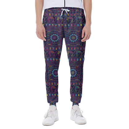 Colorful Indian Elephant Pattern Print Scuba Joggers