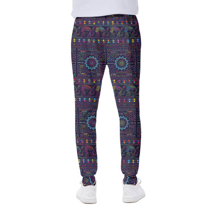 Colorful Indian Elephant Pattern Print Scuba Joggers