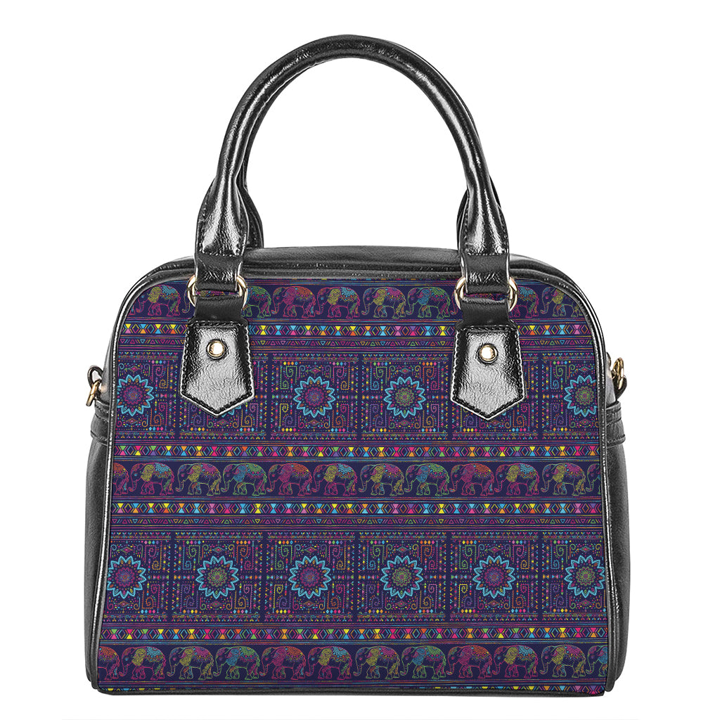 Colorful Indian Elephant Pattern Print Shoulder Handbag