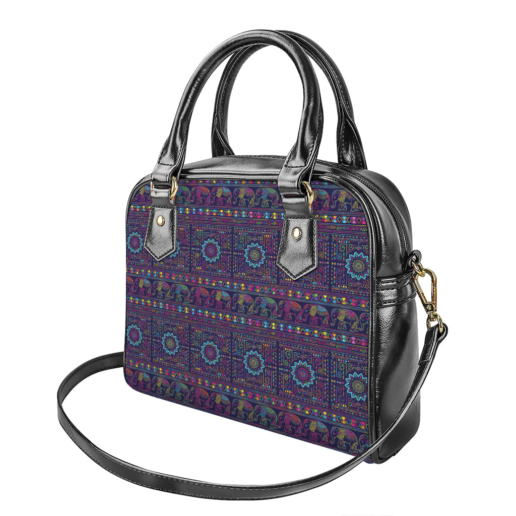 Colorful Indian Elephant Pattern Print Shoulder Handbag