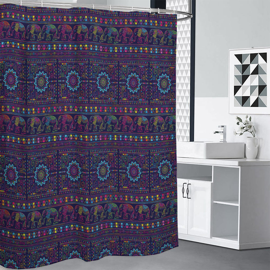 Colorful Indian Elephant Pattern Print Shower Curtain