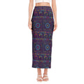 Colorful Indian Elephant Pattern Print Side Slit Maxi Skirt