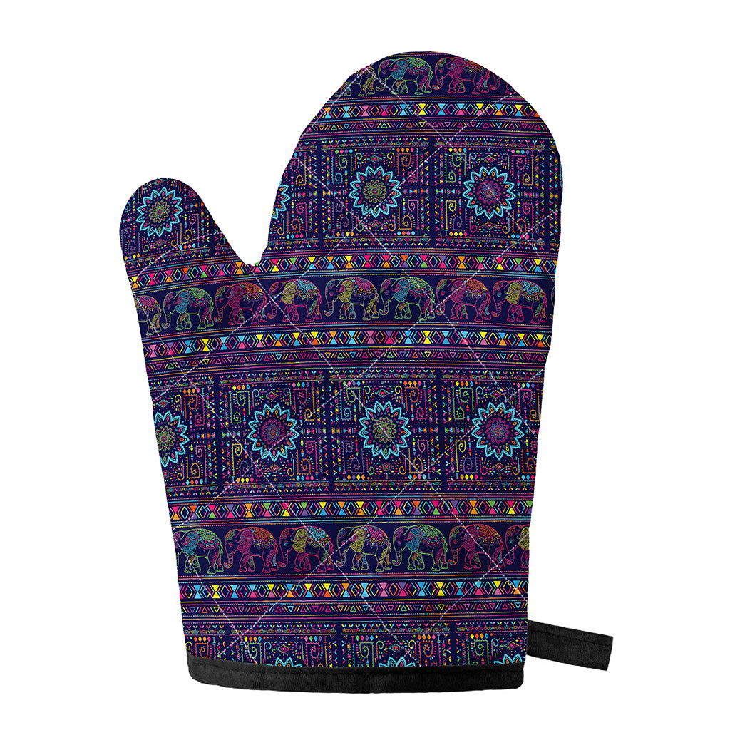 Colorful Indian Elephant Pattern Print Single Oven Mitt