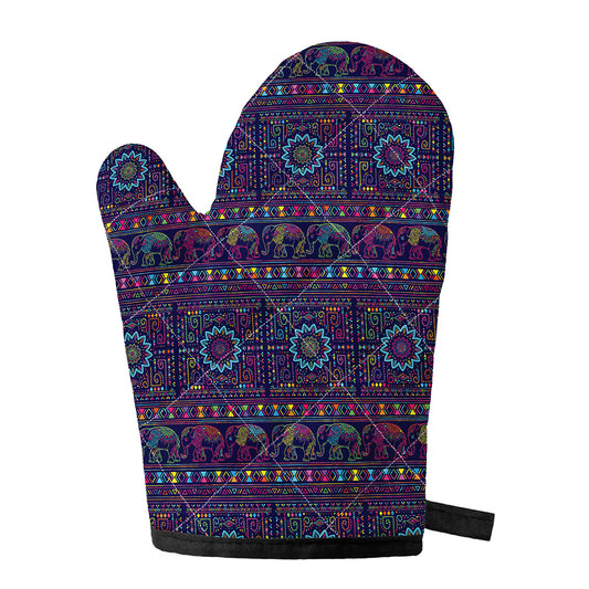 Colorful Indian Elephant Pattern Print Single Oven Mitt