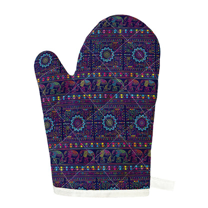Colorful Indian Elephant Pattern Print Single Oven Mitt