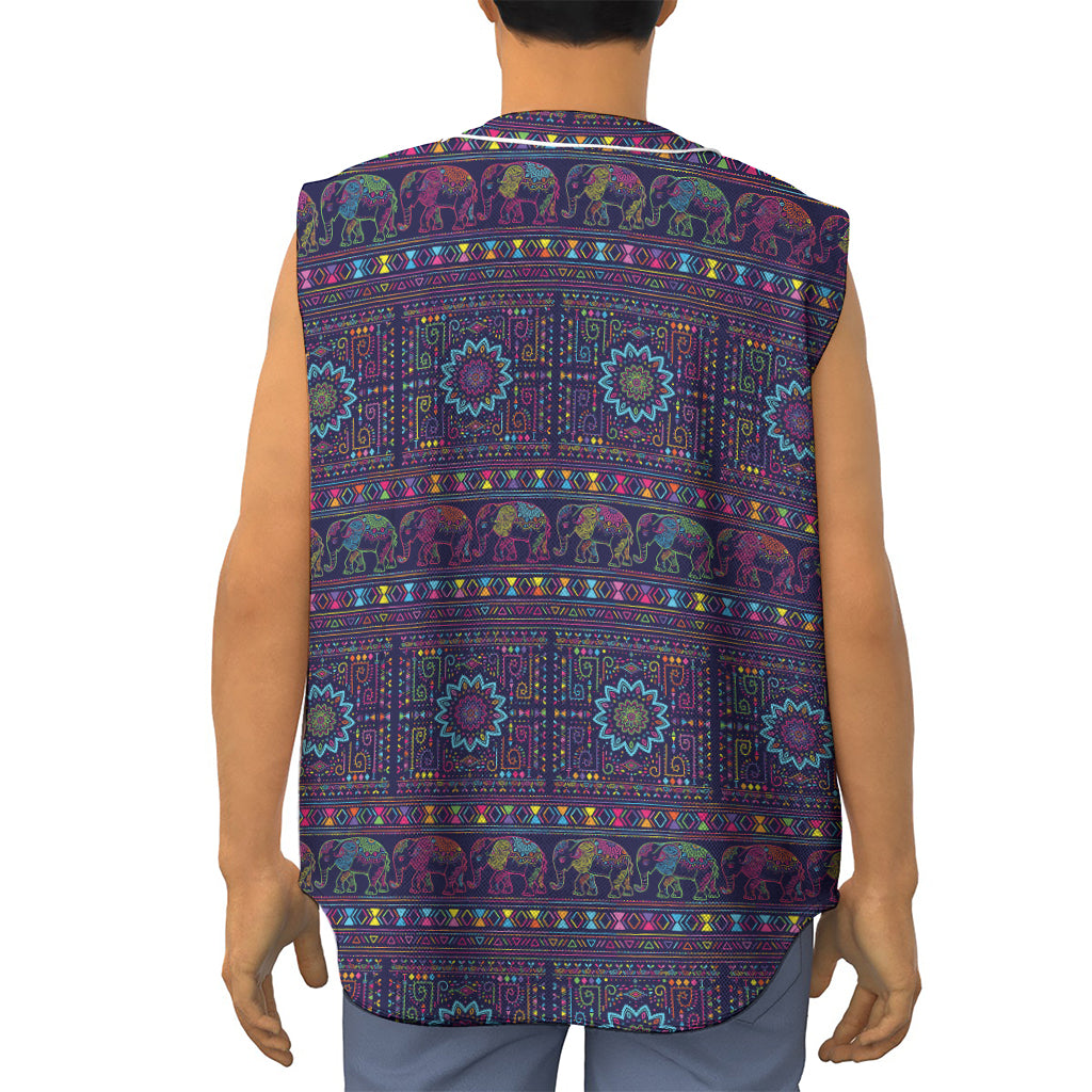 Colorful Indian Elephant Pattern Print Sleeveless Baseball Jersey