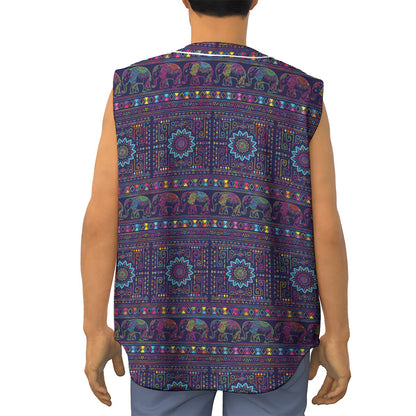 Colorful Indian Elephant Pattern Print Sleeveless Baseball Jersey
