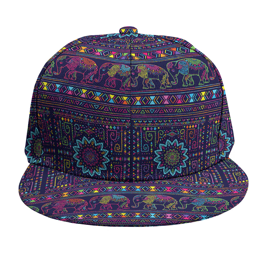 Colorful Indian Elephant Pattern Print Snapback Cap