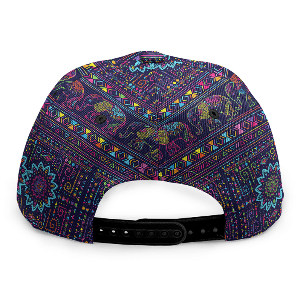 Colorful Indian Elephant Pattern Print Snapback Cap