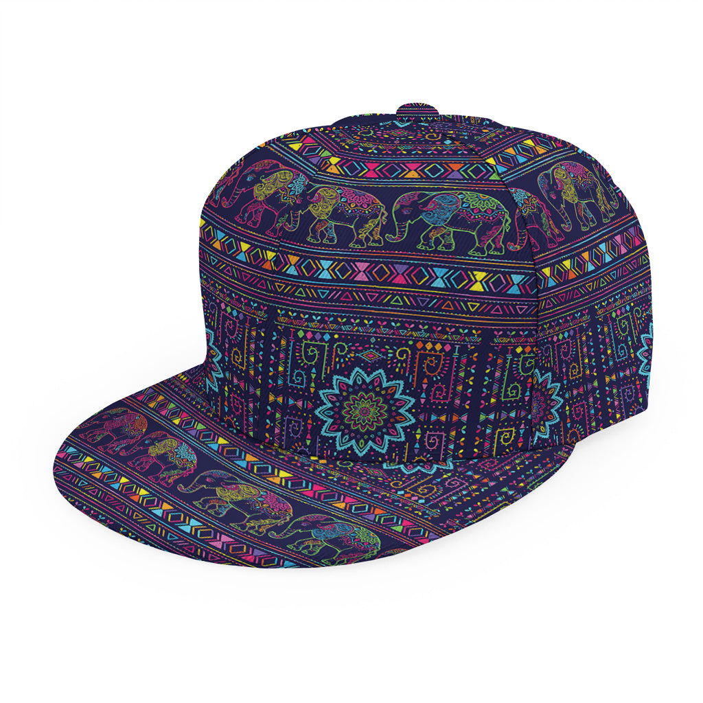 Colorful Indian Elephant Pattern Print Snapback Cap