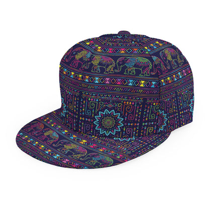 Colorful Indian Elephant Pattern Print Snapback Cap