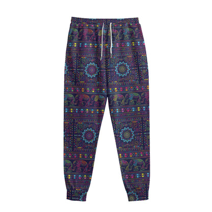Colorful Indian Elephant Pattern Print Sweatpants