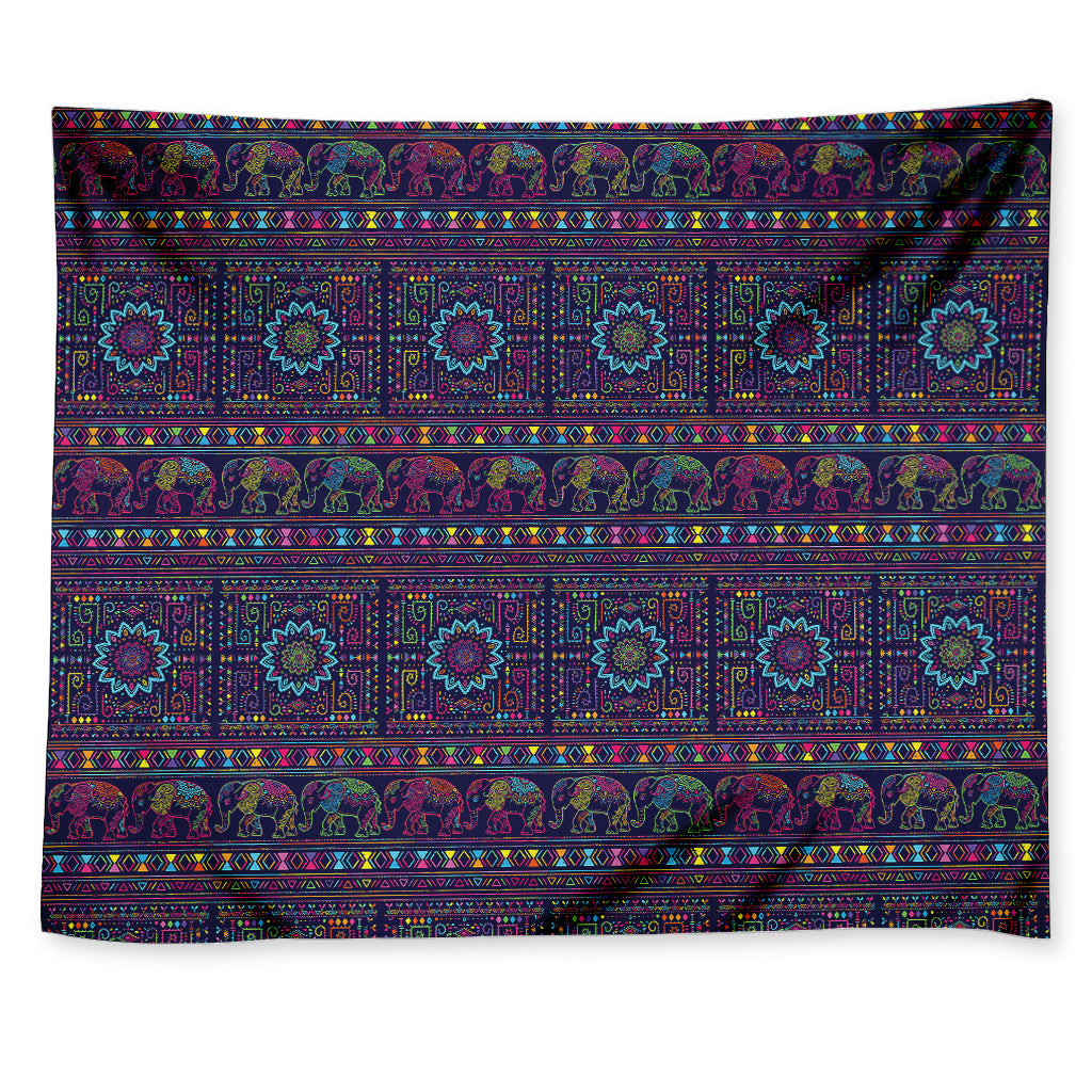 Colorful Indian Elephant Pattern Print Tapestry