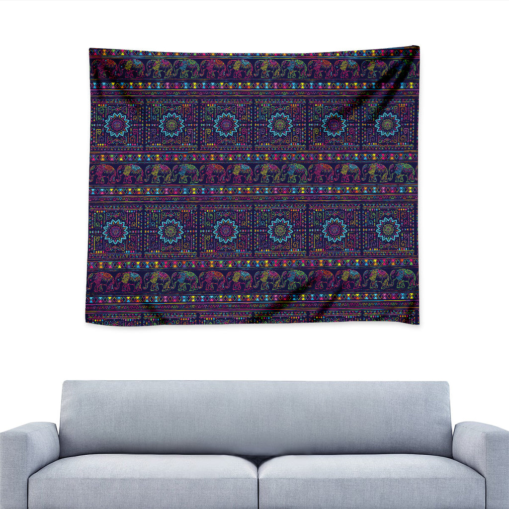 Colorful Indian Elephant Pattern Print Tapestry