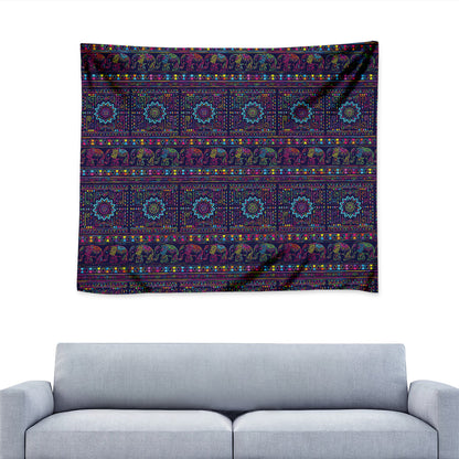 Colorful Indian Elephant Pattern Print Tapestry
