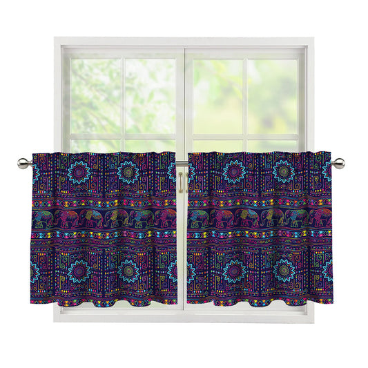 Colorful Indian Elephant Pattern Print Tier Curtains