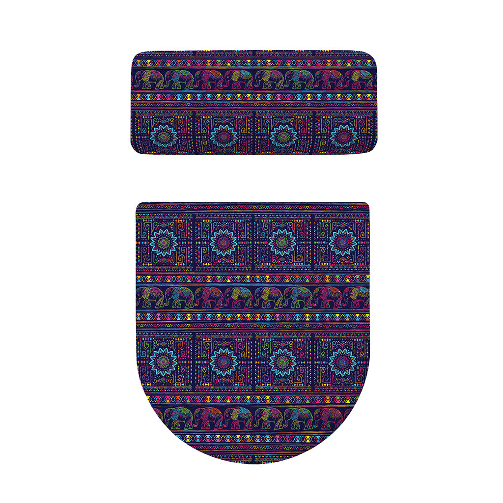 Colorful Indian Elephant Pattern Print Toilet Lid And Tank Cover Set
