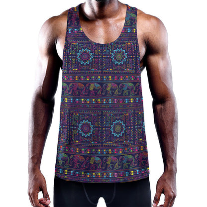 Colorful Indian Elephant Pattern Print Training Tank Top