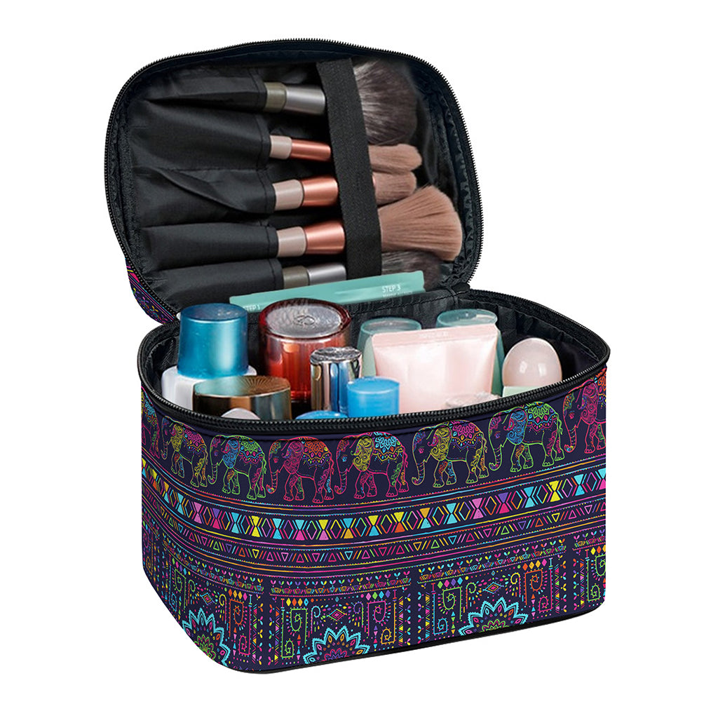 Colorful Indian Elephant Pattern Print Travel Makeup Bag