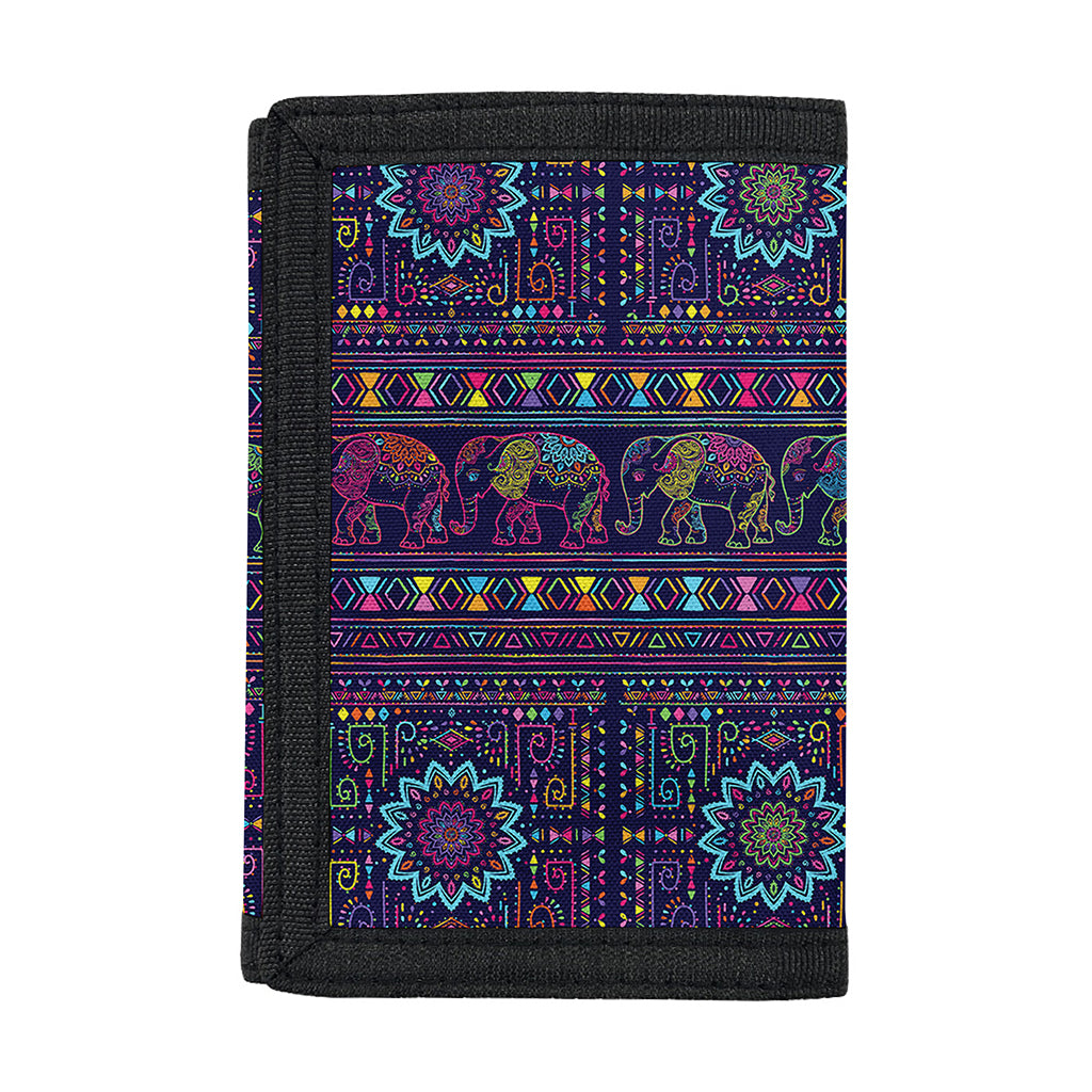 Colorful Indian Elephant Pattern Print Trifold Wallet