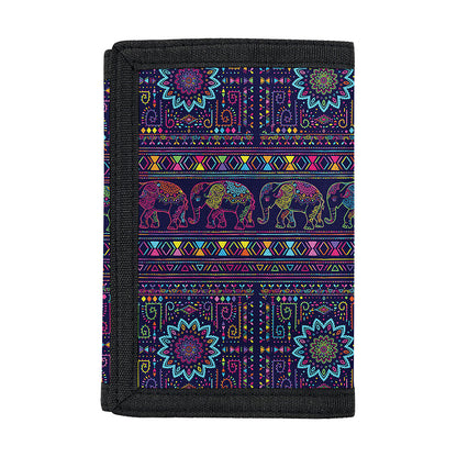 Colorful Indian Elephant Pattern Print Trifold Wallet