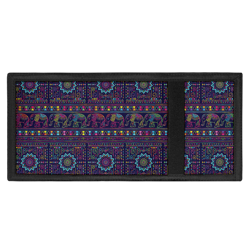 Colorful Indian Elephant Pattern Print Trifold Wallet